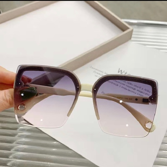 Oversized Sunglasses for Women Half Rim Eyebrow Frame Decorative Glasses (White) - Picture 2 of 4